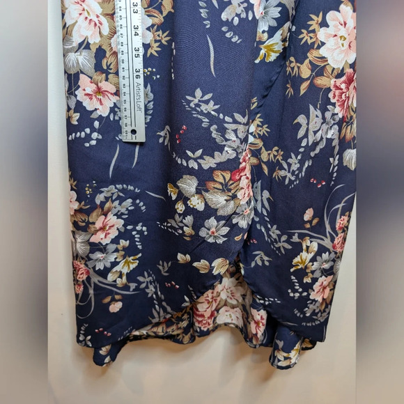 Shein Curve Blue Floral Print Flowy Frill Wrap Cross Front Cami Dress 2XL - Picture 9 of 10